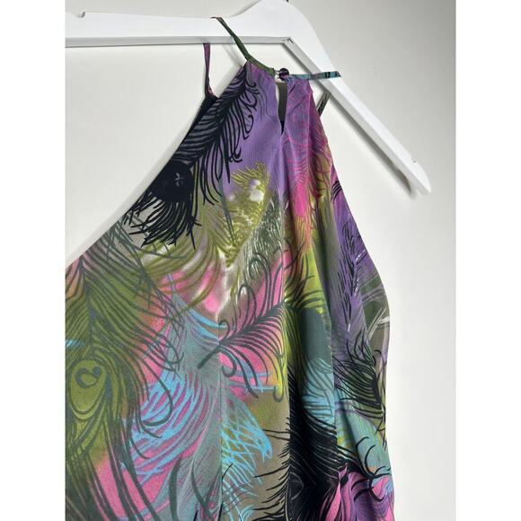 Bisou Bisou Size XS Ruffled Halter Top Colorful Black Pink Y2K Tropical Vacation - Picture 6 of 11